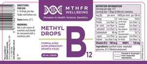 MTHFR Wellbeing Methyl B12 Drops 30mL 10% off RRP at HealthMasters MTHFR Wellbeing  Label
