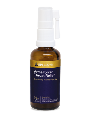 BioCeuticals ArmaForce Throat Relief 50mL 10% off RRP at HealthMasters BioCeuticals
