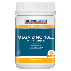 Ethical Nutrients MEGAZORB Mega Zinc 40mg with Vitamin C Orange 190g Powder-1