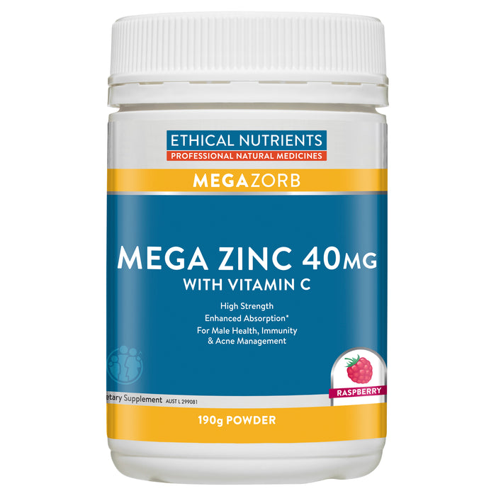 Ethical Nutrients MEGAZORB Mega Zinc Powder 40mg Raspberry 190g