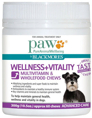 PAW By Blackmores Wellness + Vitality Multivitamin & Wholefood Chews 300g 10% off RRP at HealthMasters PAW by Blackmores